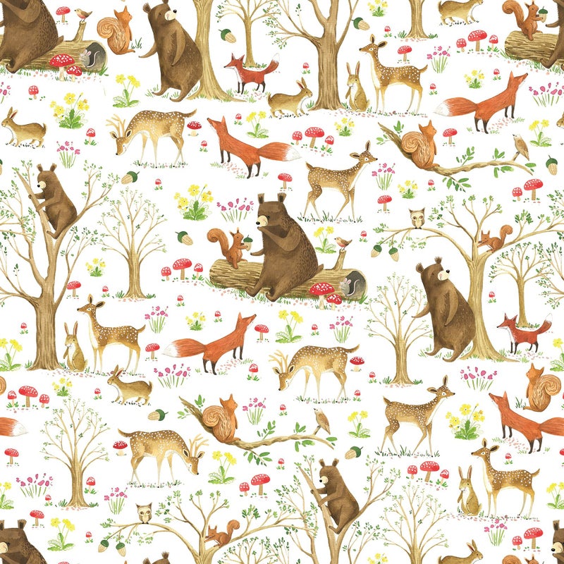 Jillson Roberts ورق هدايا للأطفال من جيلسون روبرتس عدد 6 لفات متوفر بـ 5 تصاميم مختلفة، غابة الحكايات الخيالية - Image 1